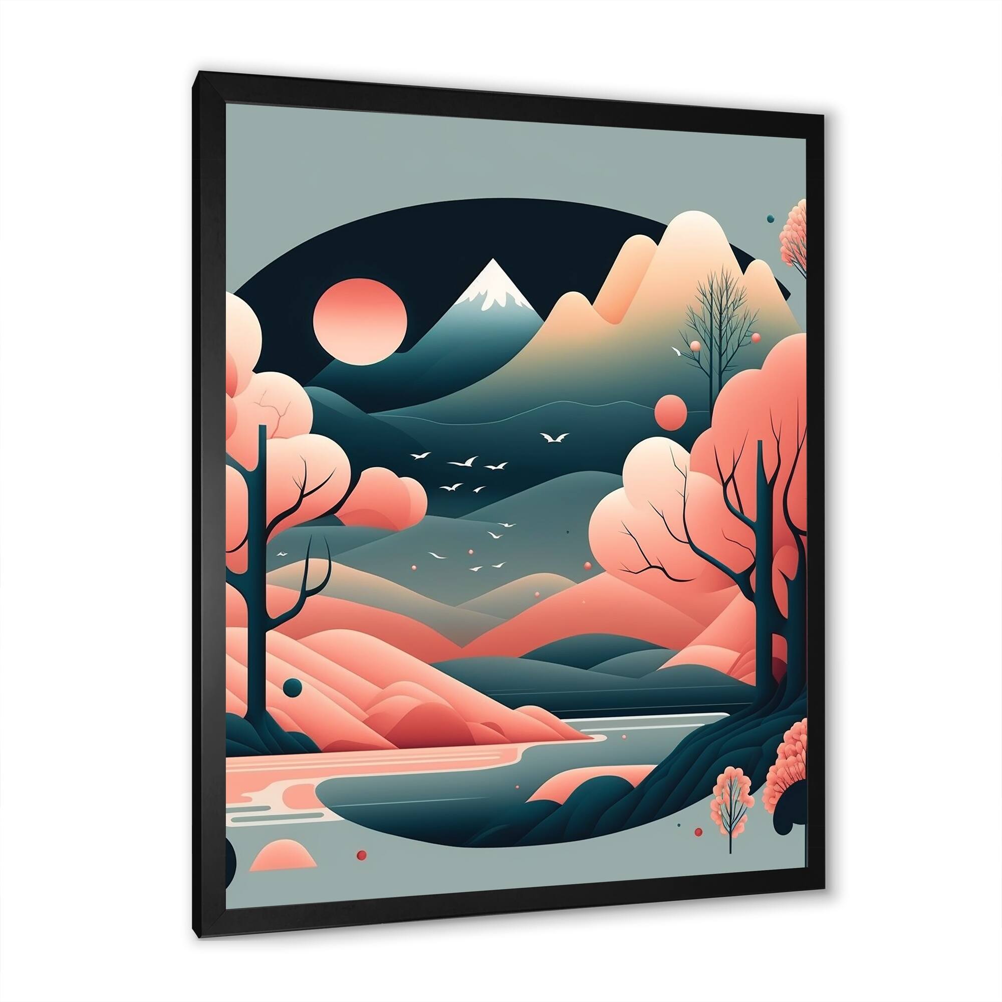 Designart "Full Red Moon Over The Mountains I" Landscape Mountains